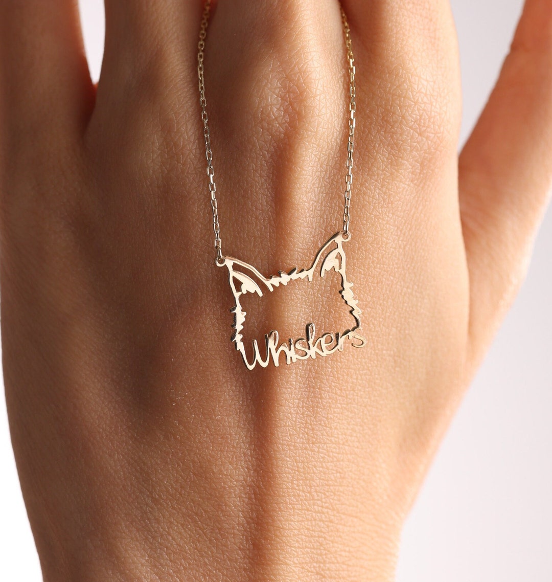 Pet Name Necklace, Cat Ear Necklace, Personalized Cat Ears Necklace