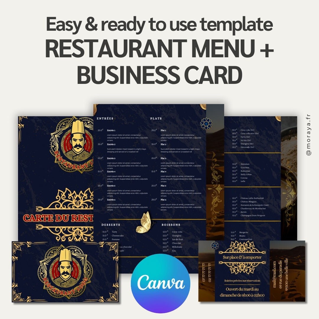Modern A4 Restaurant Menu and Business Card Template Editable & Stylish ...