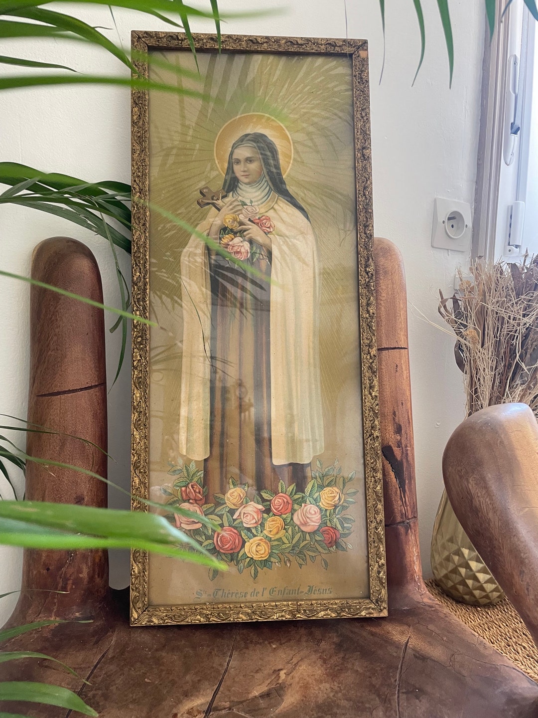 Rectangular Christian Images Large Old Golden Rectangular Religious Frame Saint Therese of the Child ...