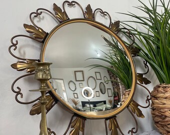 Miroir soleil sorcière vintage doré convexe bomber m