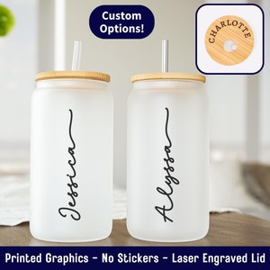 Custom Bridesmaid Frosted Glass Can, Bridal Party Gift, Iced Coffee Cup,  Bubble Tea To Go Cup for Bridesmaid Proposal Maid of Honor Present