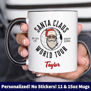 Santa Christmas Mug with Name, Santa World Tour Custom Mug, Personalized Hot Chocolate Mug, Family Christmas Mug, Christmas Gift for Him