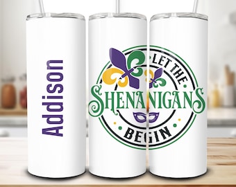 Custom Mardi Gras Tumbler, Personalized To Go Cup, New Orleans Bachelorette Party Gift, NOLA, Carnival Travel Mug with Lid and Straw, Favor