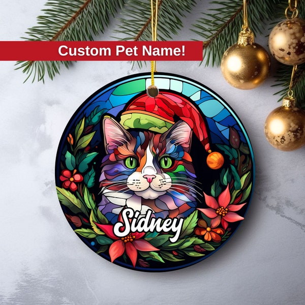 Custom Cat Ornament, Cat Christmas Ornament, Personalized Cat Ornament, Stained Glass Ornament, Cat Lover Gift, Cat Ornament, Christmas Gift