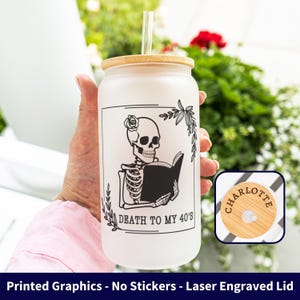 50th Birthday Iced Coffee Cup, Death to My 40s, Over the Hill, 50th Birthday Gift, 50th Birthday, 50th Frosted Glass Can, RIP 40s, Engraved