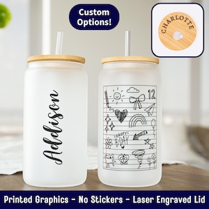 12th Birthday Gift for Girl, 12th Birthday Iced Coffee Cup, Cute 12th Birthday Gift, 12th Frosted Glass Can, Tween Girl Gift, Engraved Lid