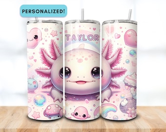 Custom Axolotl Gift, Kawaii Gift, Axolotl Tumbler, Axolotl Gift, Tween Gift, Axolotl Kids Gift, Personalized Axolotl Tumbler, Kawaii Tumbler