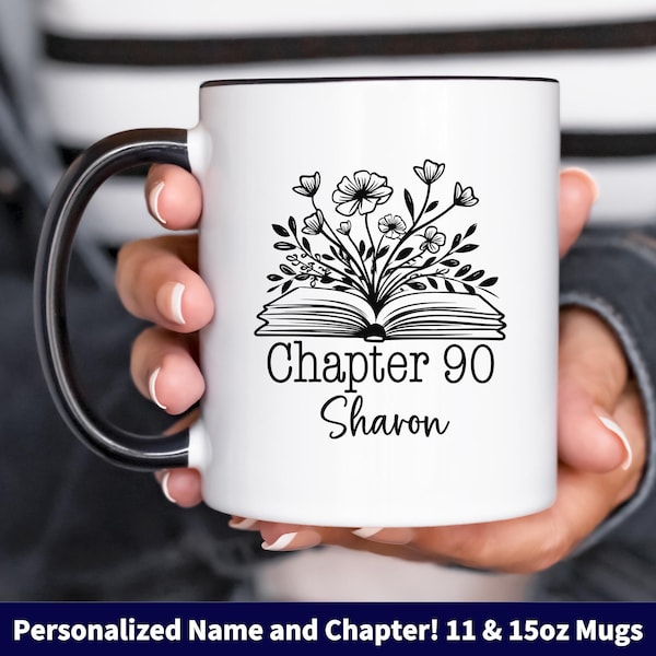 Chapter 90 Birthday Mug, Custom 90th Birthday Gift, Personalized Happy 90th Birthday, Present for 90th BDay, Book Lover Cup, Nintey Year Old