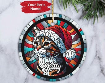Custom Cat Ornament, Cat Christmas Ornament, Personalized Cat Ornament, Stained Glass Ornament, Cat Lover Gift, Cat Ornament, Christmas Gift