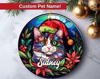 Custom Cat Ornament, Cat Christmas Ornament, Personalized Cat Ornament, Stained Glass Ornament, Cat Lover Gift, Cat Ornament, Christmas Gift