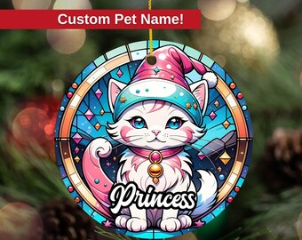 Custom Cat Ornament, Cat Christmas Ornament, Personalized Cat Ornament, Stained Glass Ornament, Cat Lover Gift, Cat Ornament, Christmas Gift