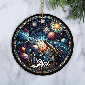 Custom Telescope Ornament, Space Gift, Solar System Keepsake, Astronomy Student Ornament, Galaxy Lover Gift, Personalized Christmas Ornament