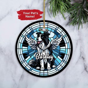 Personalized Border Collie Ornament, Dog Memorial Gift, Loss of Pet, Pet Ornament, Christmas Keepsake, Dog Memorial Ornament, Stained Glass