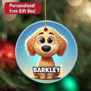 Custom Cartoon Golden Doodle Ornament, Animation Style Dog Portrait, Pet Caricature, Doodle Owner Gift, Personalized Golden Doodle Keepsake
