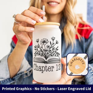 12th Birthday Iced Frosted Cup, Chapter 12 Cup, 12th Birthday Gift, 12th Birthday Gift, 12th Birthday Flowers Frosted Glass Can Engraved Lid