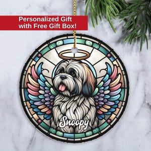 Personalized Lhasa Apso Ornament, Dog Memorial Gift, Loss of Pet, Pet Ornament, Christmas Keepsake, Dog Memorial Present Stained Glass Lhasa