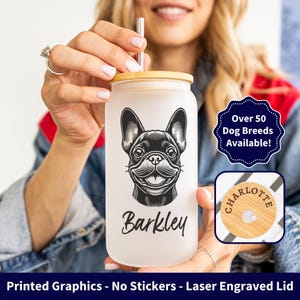 Custom Dog Breed Frosted Glass Can, Dog Iced Coffee Cup With Name, Custom Pet Name Tumbler, Dog Mama, Dog Lover, Custom Dog Breed Gift Cup