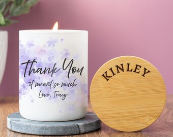 Personalized Thank You Candle, Hostess Gift, Candle Gift, Bridal Baby Shower Gift, Friend, Coworkers, Volunteers, Employee, Flowers Candle