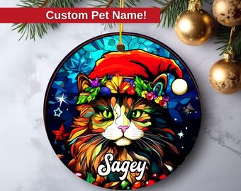 Custom Cat Ornament, Cat Christmas Ornament, Personalized Cat Ornament, Stained Glass Ornament, Cat Lover Gift, Cat Ornament, Christmas Gift