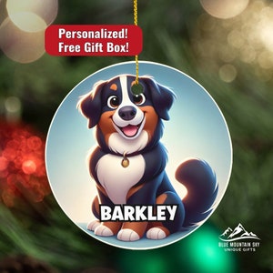 Custom Cartoon Bernese Mountain Dog Ornament, Animation Style Dog Portrait, Pet Caricature, Berner Owner Gift, Personalized Dog Keepsake