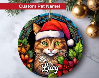 Custom Cat Ornament, Cat Christmas Ornament, Personalized Cat Ornament, Stained Glass Ornament, Cat Lover Gift, Cat Ornament, Christmas Gift