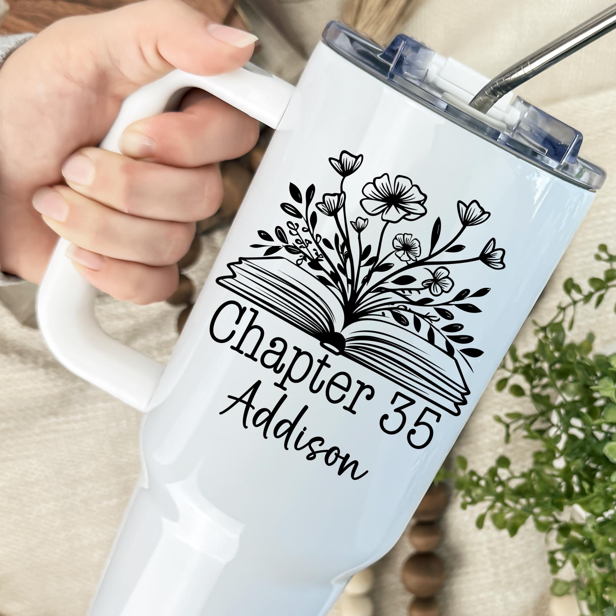 Personalized 35th Birthday 40oz Tumbler, Chapter 35 Gift, 35th Birthday Travel Cup, 35 Year Old Bookish Present Custom Thirty-Fifth Bday Cup