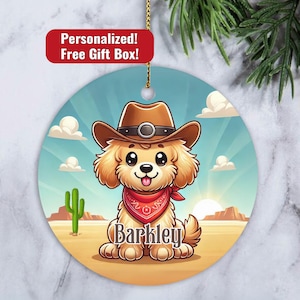 Custom Cartoon Labradoodle Ornament, Cute Western Labrador doodle, Pet Caricature, Doodle Owner Gift, Personalized Lab Doodle Keepsake Gift