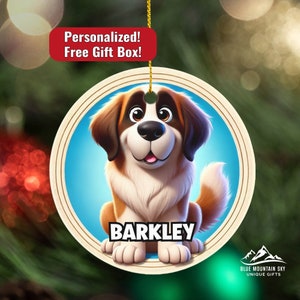 Custom Cartoon Saint Bernard Ornament, Animation Style Dog Portrait, Pet Caricature, St Bernard Owner Gift, Personalized Dog Keepsake