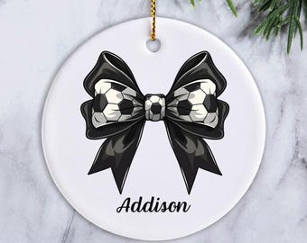 Custom Soccer Christmas Ornament, Soccer Player Ornament, Soccer Bow Ornament, Soccer Team Gift, Soccer Coach Gift, Custom Futbol Ornament
