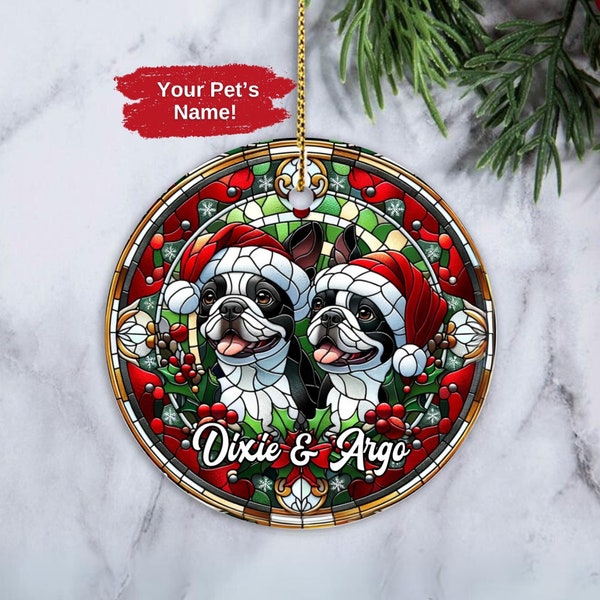 Personalized Boston Terrier Ornament, Custom Boston Terrier Ornament, Dog Christmas Ornament, Boston Terrier Owner Xmas Gift, Boston Present