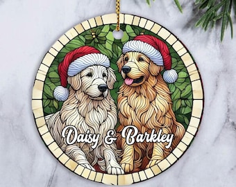 Custom Golden Retriever Ornament, Personalized Golden Ornament, Dog Christmas Ornament, Two Golden Owner Xmas Gift, Golden Retriever Gift