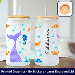 Custom Mermaid Gift, Personalized Mermaid Lover Present, Custom Ocean Mermaid Glass Can, Fantasy Iced Coffee Cup, Gift for Girl To Go Cup