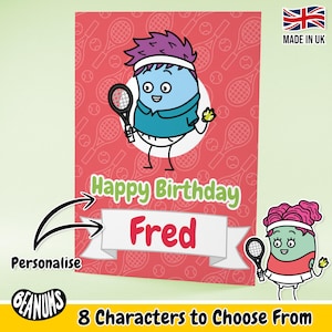 Personalisierte Tennis Karte. Lustiges Tennisspieler Geschenk für Sie und Ihn. Sport-Geburtstag. Personalisierbare Grußkarten von Beanums.