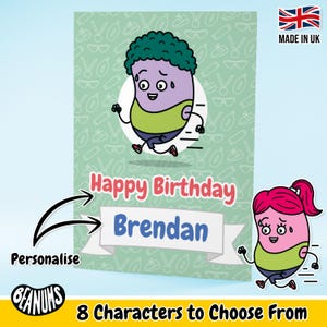 Tarjeta de corredor personalizada. Regalo personalizado divertido y único para corredores. Saludo de buena suerte para maratones. Tarjetas de felicitación personalizables para cualquier ocasión de Beanums.