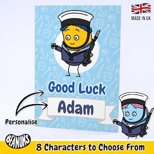 Carte personnalisée d'officier de la Royal Navy. Cadeau personnalisé amusant sur le thème militaire. Bonne chance aux cadets de la Marine. Personnalisable Occasion Cartes De Vœux Beanums.