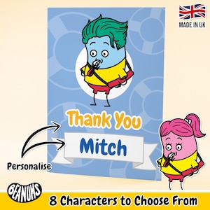 Cartão de felicitações personalizado de salva-vidas. Presente de aniversário personalizado e divertido de salva-vidas para ele e para ela. Cartões de felicitações de ocasião personalizáveis por Beanums.