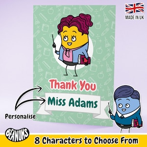 Tarjeta personalizada para profesores. Regalo personalizado divertido y único para fin de año. Saludo de agradecimiento. Tarjetas de felicitación personalizables para ocasiones especiales Beanums