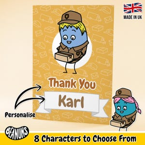 Carte de livreur personnalisée. Cadeau personnalisé amusant pour transporteur de colis. Merci à un employé d'UPS. Cartes de voeux personnalisables pour occasions spéciales par Beanums
