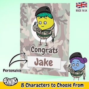 Tarjeta de soldado del ejército británico personalizada. Regalo personalizado divertido con temática militar. Buena suerte en el despliegue. Tarjetas de felicitación para ocasiones especiales personalizables Beanums.