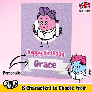 Tarjeta de esteticista personalizada. Regalo personalizado divertido con temática de belleza. Felicitaciones por el nuevo trabajo de esteticista. Tarjetas de felicitación personalizables para cualquier ocasión. Beanums.