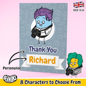 Personalised Photographer Card. Fun Photography Custom Gift. Wedding Photographer Thank You. Customisable Occasion Greeting Cards by Beanums