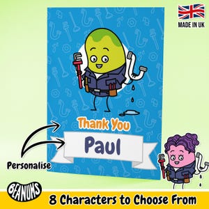 Carte de voeux personnalisée pour plombier. Cadeau personnalisé amusant et unique. Commerce bricoleur Merci. Personnalisable toutes les occasions Beanums.