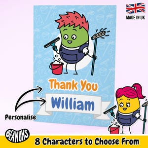 Personalised Window Cleaner Card. Fun Unique Cleaning Themed Custom Gift. Thank You Greeting. Customisable Occasion Greeting Cards Beanums