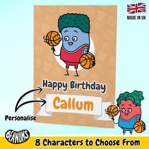Carte personnalisée de joueur de basket-ball. Cadeau personnalisé de basketteur amusant. Coach sportif, merci. Cartes de voeux personnalisables pour occasions spéciales par Beanums
