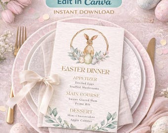 Editable Easter Dinner Menu Template | Elegant Spring Brunch (Digital Download)