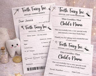 Tooth Fairy Letter Printable Bundle, Editable Tooth Fairy Receipt Certificate, First Lost Tooth, Kids Instant Download, Canva Template