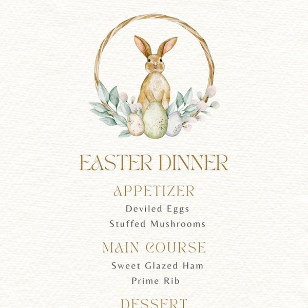 Elegant Easter Delights Fully Editable Template Digital File Instant Download Simple Easter Menu