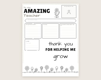Teacher Appreciation Activity Sheet | Fill-in Prompts, Drawing, Coloring (Digital Download)