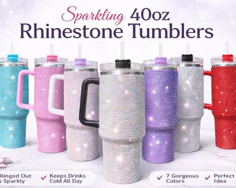 40oz Rhinestone Tumbler with Handle | Bling Stanley Style Cup | Bedazzled Travel Mug | Crystal Coffee Tumbler | Gift for Her