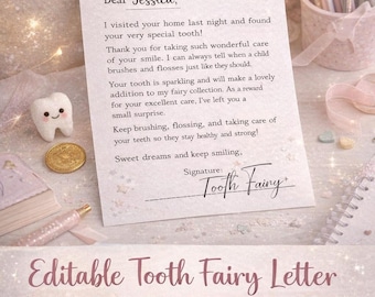 Editable Tooth Fairy Letter Printable, Personalized Note (Instant Canva Download)